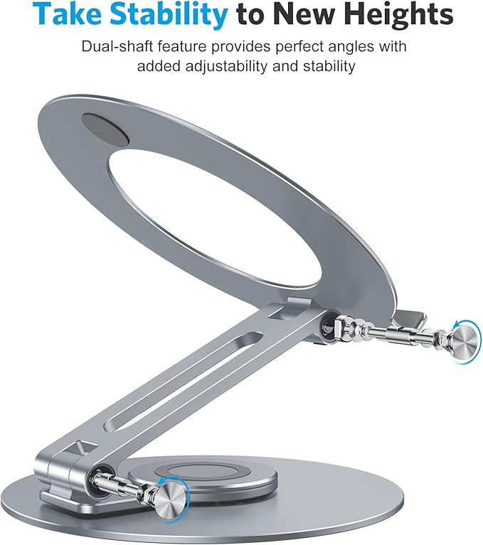 OMOTON Adjustable Laptop Stand with 360 Rotating Base, Ergonomic Laptop Riser for Collaborative Work, Dual Rotary Shaft Fully Foldable for Easy Storage, Fits All Laptops up to 16 inches, CoolGrey