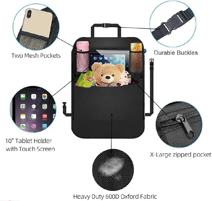 Premium Backseat Organizer for Kids 2 Pack, Heavy Duty Waterproof and Stain Resistant Kick Mats Back Seat Protector, Durable Backseat Car Organizer with Tablet Holder+Storage Pockets