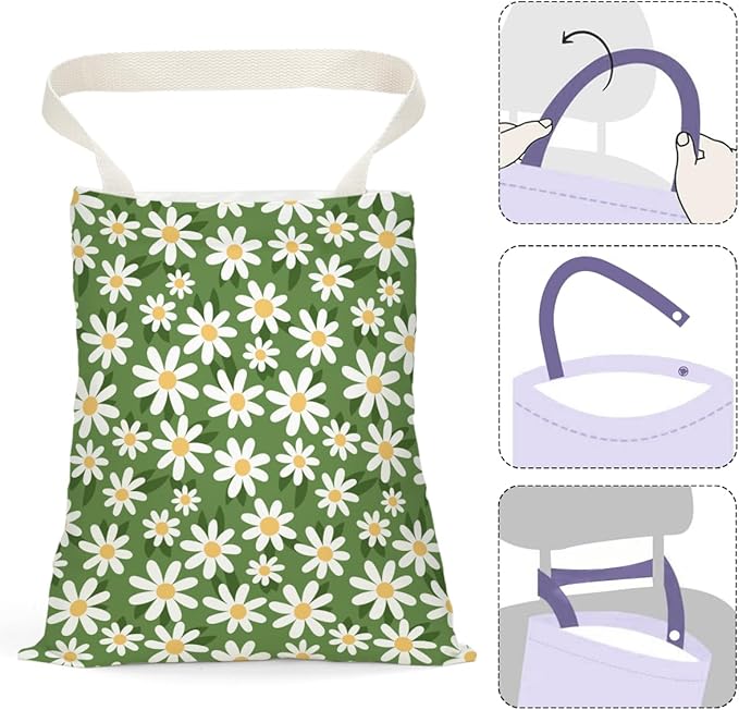 Daisy Decor Car Trash Bag Car Garbage Bag Hanging Cars Trash Can Spring Decor Waterproof Cars Back Seat Organizer for Vehicle Travelling Camping Swimming