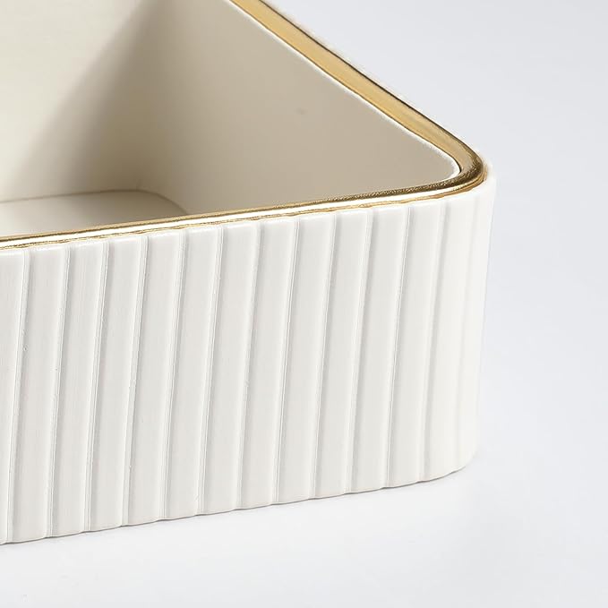 Desk Organizer Tray, PU Leather Nightstand Organizer Perfume Valet Tray for Men Women, Decorative Vanity Trays Trinket Dish Key Bowl for Entryway Table (Ivory, Small)