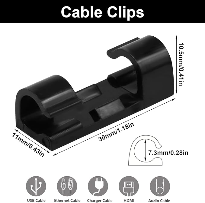 Jiozermi 60 Pcs Self Adhesive Black Cable Clips, Cable Wire Management Clips with 3M Adhesive Wall Wire Holder Cord Management for Desk, Wall, TV, Car Dash Cam, RV, Ethernet, PC, Christmas Light