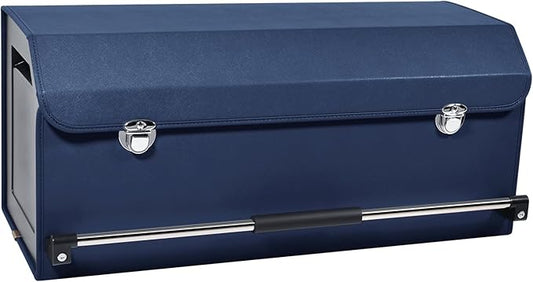 Car Trunk Organizer, Collapsible Car Storage Organizer with Lid and Push-pull Handle Leather Trunk Organizer for Suv, Truck, Minivan (Blue, 27.17 x 11.42 x 12.2in)
