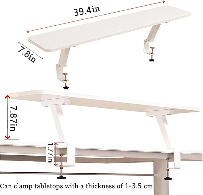 39.4x7.8 in Clamp on Desk Shelf, Adjustable Floating Desks Shelf Space Saving Desktop Extender Storage Organizer for Office, Dorm, Home Desk Organization, White