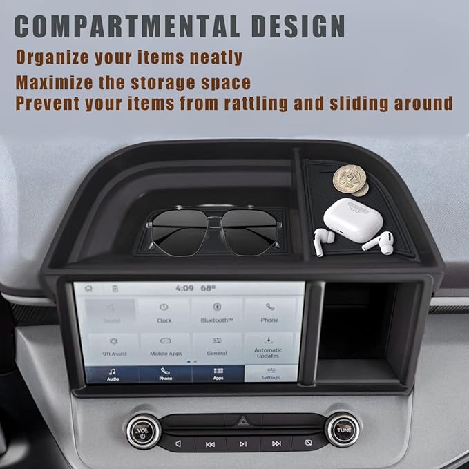 Muslogy Dashboard Storage Organizer Tray Compatible with Ford Maverick 2024 2022-2023 & Hybrid XL XLT Lariat Accessories Dash Insert Tray Behind Screen Won't Fit 2025 Maverick (Black)