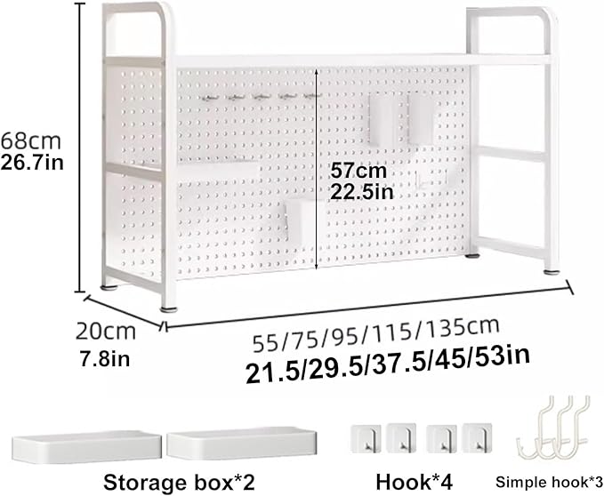 Computer Desk Desktop Shelf, Desk Shelves, Desktop Shelf, Desk Add on Shelf, Desk Shelf with Perforated Board, Metal Countertop Organizer, for Computer Desk Dorm Room Office(White,55cm/22)