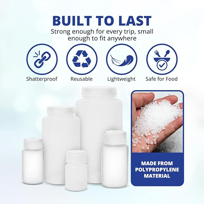 United Scientific™3 Oz Travel Bottles for Toiletries - Leak Proof Toiletry Bottles with Lined Polypropylene Lid - TSA Approved Travel Containers, Clear Screw Top Small Bottle for Liquids, Pack of 6