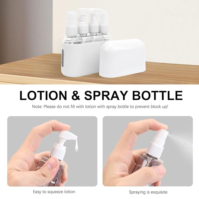 Skycase Travel Bottles - Leak Proof Refillable Tsa Approved Travel Size Toiletries, 4 in 1 Liquid Bottles Containers with Labels and Funnel Airplane Accessories Kits for Lotion Liquid (Grey)