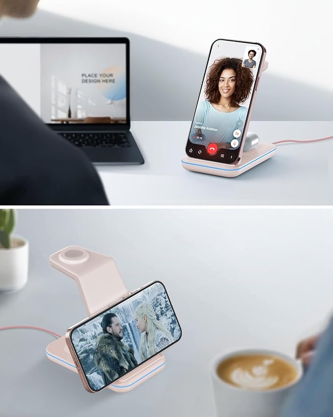 Charging Station for Apple Wireless Charger: 3 in 1 Phone Charger Stand for iPhone 17 16 15 14 13 12 11 SE X Pro Max Plus - Apple Watch Ultra 11 10 9 8 SE 7 6 5 4 3 - Air-Pods 2 3 Pro
