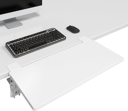 BONTEC Small Ergonomics Desk Extender Tray, 20x9.5 Inch Table Mount Arm Rest Shelf, 90° Foldable Keyboard Tray Platform, Clamp on Computer Arm Rest for Desk, Suitable for Office Desks, White