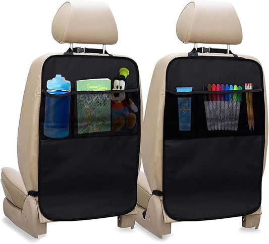 EcoNour 2 Pack Back Seat Protector for Kids Feet | Premium Waterproof Kick Mats with 2 Pocket Organizer | Backseat Cover for Vehicles to Protect from Dirt, Mud & Scratches | Travel Accessories