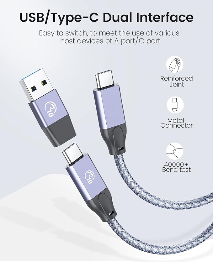 ORICO 4-Port USB 3.2 Gen2 Hub, Desktop USB 3.2 Hub with 2 USB-A, 2 USB-C, 5V 3A Power Supply Port, 10Gbps Aluminium USB-Splitter with 1.64Ft USB-C to USB-A/C Cable for iMac, MacBooks, Mac mini