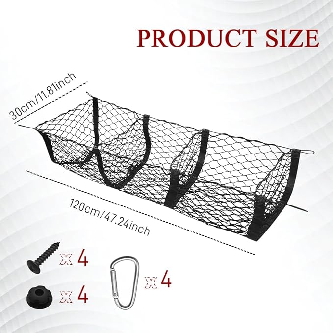 Cargo Net for Car, Truck Bed Organizer, Expandable 3 Pocket Trunk Bed Storage Organizer, Adjustable Elastic Heavy Duty Cargo Net Car Storage Accessories for Most SUV Pickup Truck (120CM)