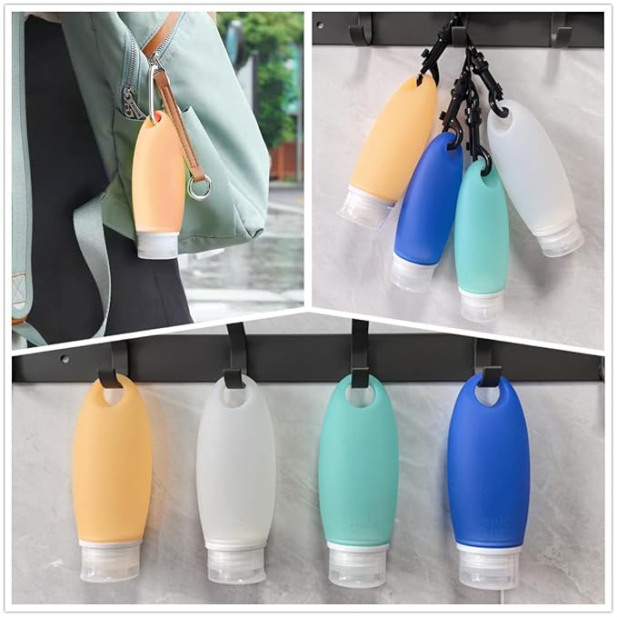 Refillable Bottles Leak Proof Camping Travel Containers with Shower Lanyard,3oz TSA Approved Squeezable Silicone Travel Tube Set for Gym Shampoo Lotion Soap