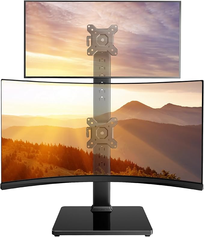 Perlegear Dual Vertical Monitor Stand for 13-40 inch Screen, 13 Height Settings, Dual Computer Stand with 360 Degree Rotation, Up to 44 lbs, Max VESA 100x100mm, PGTVS30