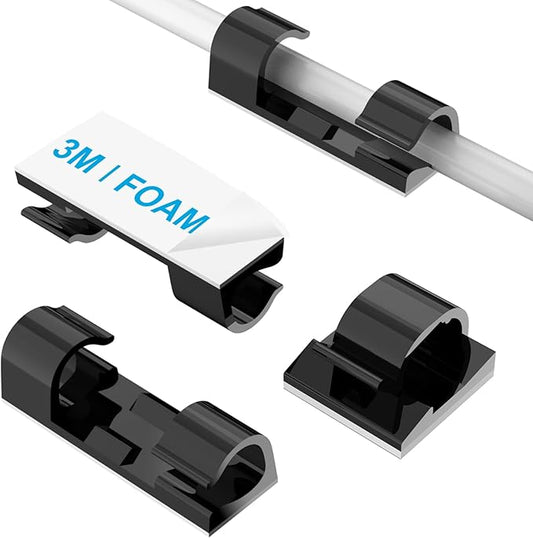 Self-Adhesive Cable Clips Black (40PCS, M), Upgraded Wire Clips for Wall, Strong Cord Organizer Cable Management Under Desk, Ethernet, Dash Cam, Outdoor Light