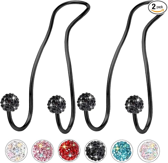 MTGOCHA Bling Purse Hook for Car Headrest, Upgraded Cute Car Seat Hooks for Bag Handbag, Durable Stainless Auto Purse Hanger Holder 2 Pack, All Black
