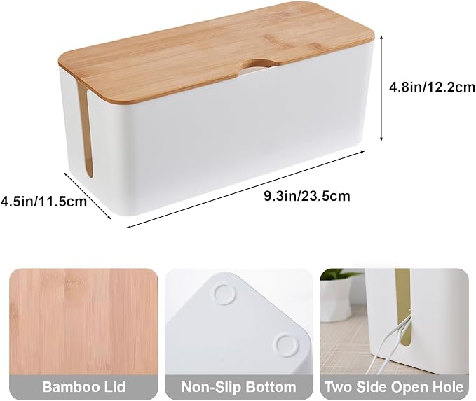 Vehamljyn Cable Management Box Wire Organizer for Home Desk Power Strip Hiding (White)