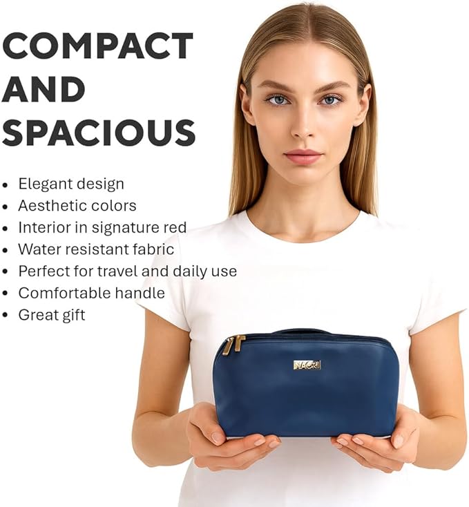 NAORI Travel Makeup Bag for Women | Large Luxury Cosmetic Organizer with Handle & Inner Pockets | Waterproof Faux Leather Toiletry Bag | Makeup Case for Home, Travel & Gifting (Dark Teal)