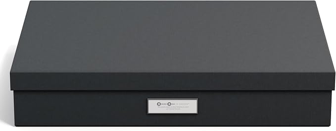 Bigso Sverker Fiberboard Legal and Art Storage Box - Scrapbook Storage Box for Loose Papers and More - Durable Document Boxes with Lid and Metal Label Holder - 17.1 in x 12.2 in x 3.3 in - Dark Grey