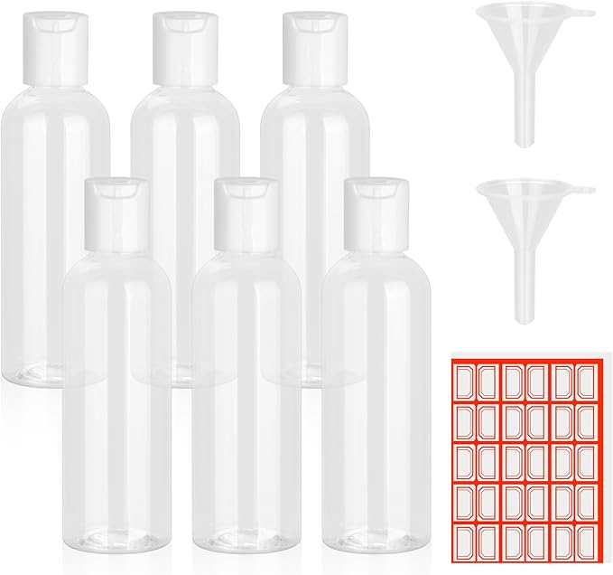 6 Pack Travel Bottles for Toiletries, 3.4 oz Travel Bottles TSA Approved Leakproof Plastic Empty Bottles, Toiletry Containers with Labels for Shampoo Conditioner Lotion Travel Essentials Accessories