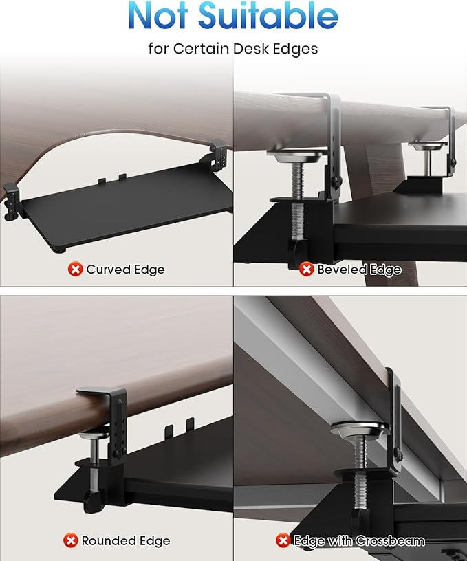 Large Keyboard Tray Under Desk, Pull Out Keyboard & Mouse Tray with Adjustable C-clamp, 25.6(31.5 Including Clamps) x 11.8 Inch Slide Out Computer Keyboard Drawer Mouse Tray for Typing, Black