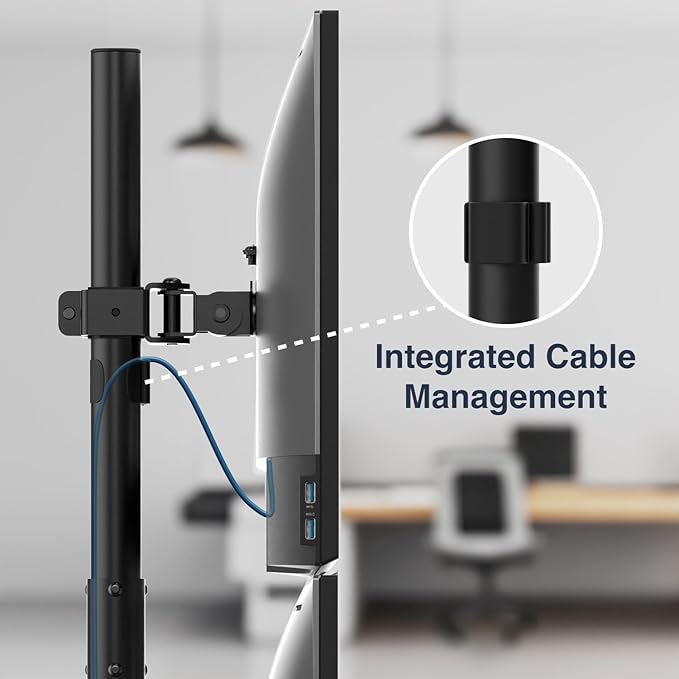 Desky Eco Stacked Arm ??Flexible Stand for 17??2'' Screens ??Space-Saving Desk Mount for 2 Displays ??VESA-Compatible Ergonomic Setup - White