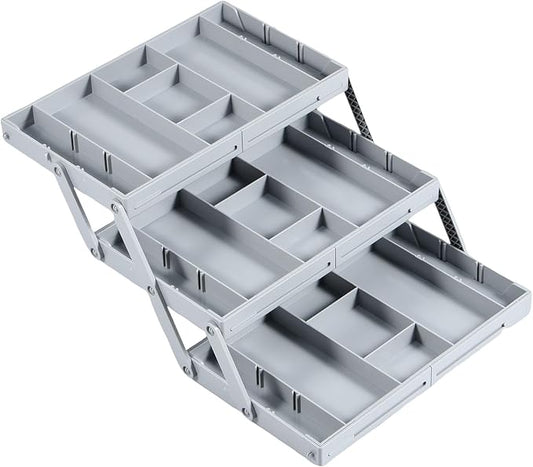 2/3 Tier Drawer Organizer, Collapsible Multi Level Drawer Organizer Tray, Expandable Bathroom Desk Drawer Organizer Trays, Adjustable Compartments Storage Trays for Jewelry (Single Row 3 Tiers)