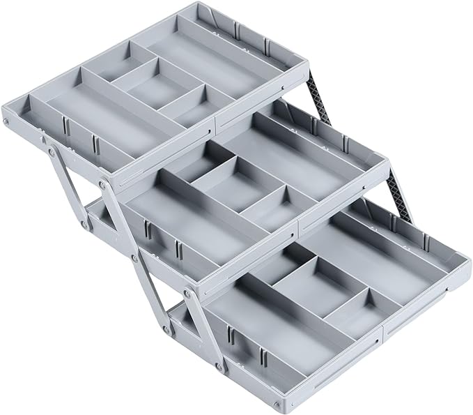 2/3 Tier Drawer Organizer Collapsible Drawer Organizer Tray, Expandable Junk Drawer Organizer, Multi Level Dresser Drawer Organizers Adjustable Storage Trays for Makeup, Jewelry (Single Row 3 Tiers)