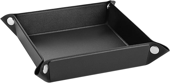 Luxspire Valet tray, PU Leather Tray, Catchall Tray, Men Women Jewelry Key Tray, Desk Storage Plate for Key Coin Phone Jewelry Wallet, Small Size - Black