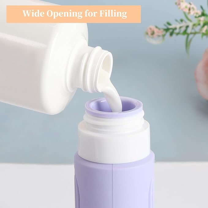 Travel Bottles Set for Toiletries, TSA Approved Travel Containers Leak Proof Silicone Squeezable Travel Accessories 2oz 3oz for Shampoo Conditioner Lotion Body Wash (Purple)