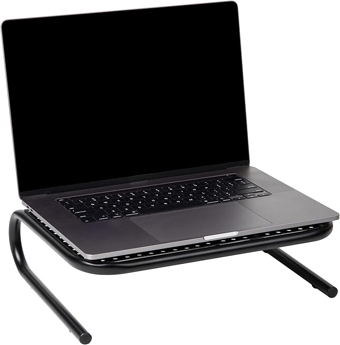 Mind Reader Monitor Stand, Ventilated Laptop Riser, Desktop Organizer, Metal, 14.5" L x 11.25" W x 4.25" H, Black (Pack of 8)
