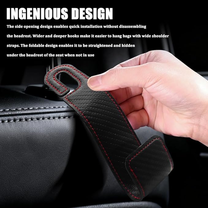 2PCS Car Seat Headrest Hooks, Purse Hook for Car, Automotive Headrest Handbags Holder, Auto Accessories Leather Seatback Organizer Hanger for Hanging Purses Bags Coats (Carbon Fiber, 2PCS)