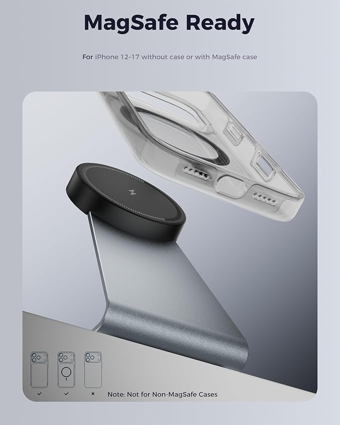 GOWATT Magnetic Charger Stand 25W Fast Charging Wireless Charger Compatible with Apple MagSafe Charger Compatible for Qi2.2 iPhone 17 16 15 14 13 12 Series 1 Pack