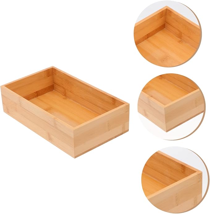 Healifty Natural Desktop Storage Box Organizer for Home Office Wood Container for Desktop Finishing and Item Arrangement Khaki Compact Storage Crate
