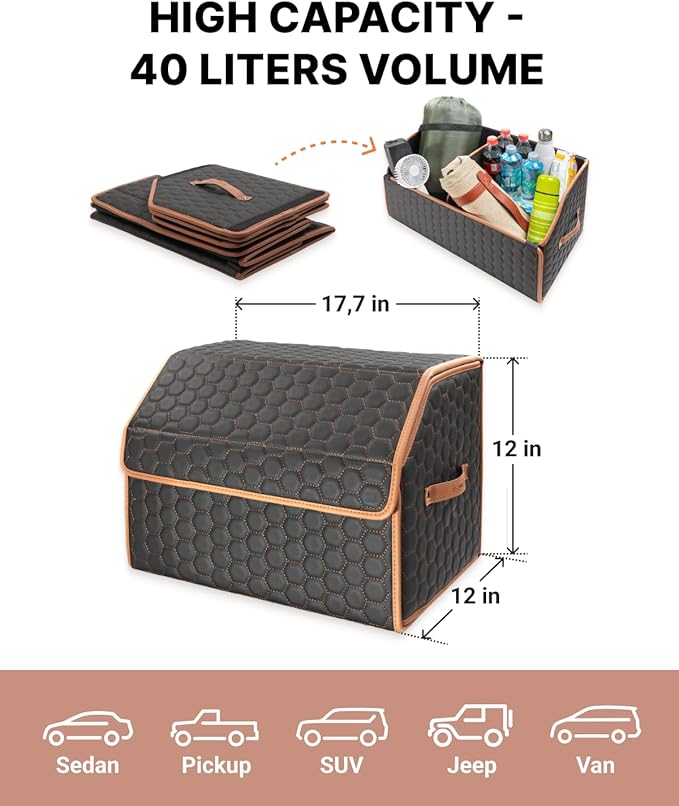 Owleys Trunk Organizer for Toyota Tacoma 2000–2025 – Car Storage Box for Truck Bed & SUV – Waterproof Foldable Car Trunk Organizer with Lid – Car Accessories for Men – Tacoma Bed Organizer (Hexy 17)