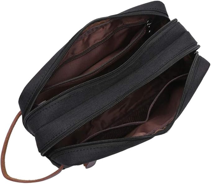 Tumecos Men’s Toiletry Bag Leather Waxed Canvas Shaving Dopp Kit Travel Accessories Organizer Bag