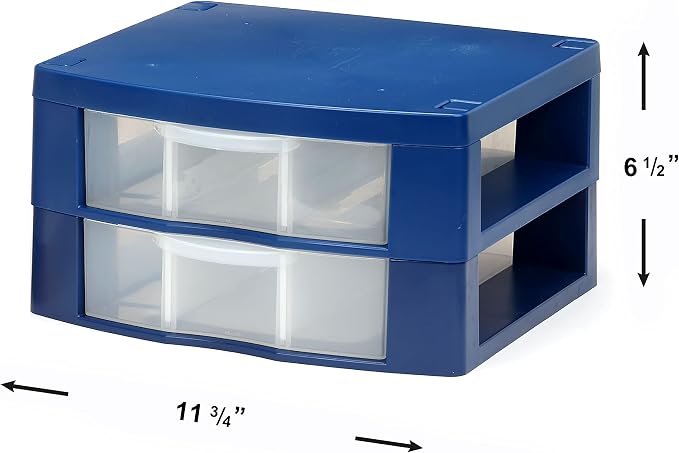 Locker Organizer Two Removable Drawer Dividers Organizer Adjustable Storage Drawers - Made from Strong ABS Plastics (Blue, 2 Drawers)