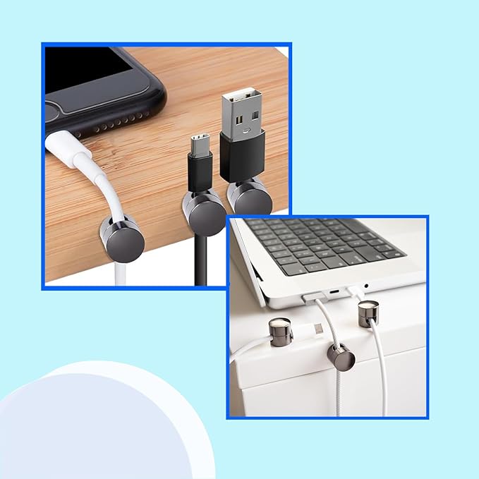 3 Sets Charger Cord Holder, Glossy Black Metal Adhesive Cable Management Clips,Adjustable Cable Anchor Holders,Wire Organizer for Desk, Wall Hook, Home, Office,Bedside Table