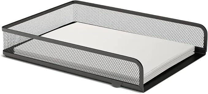 1InTheOffice Stackable Letter Tray, Matte Black Wire Mesh Front-Load Letter Tray