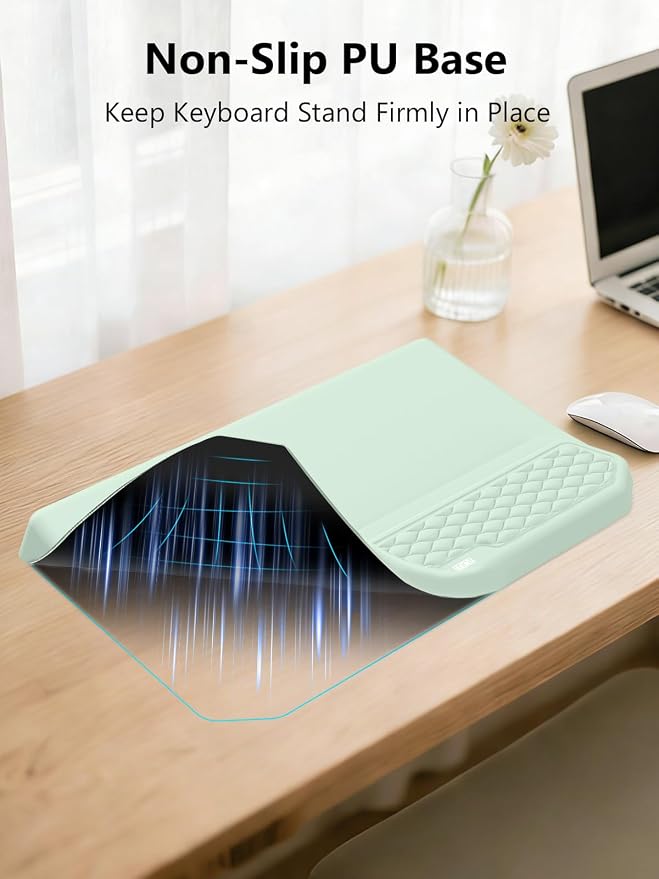 2-in-1 Ergonomic Keyboard Stand with Wrist Rest, Comfy Keyboard Riser Holder with Massage Design, Light Green