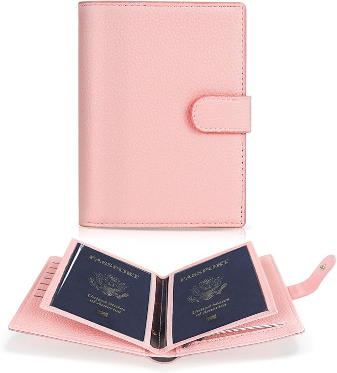 FuninCrea Passport Wallet with 22 Card Slots, Faux Leather Passport Holder for Travel Portable Travel Wallet for Women and Men (Pink)