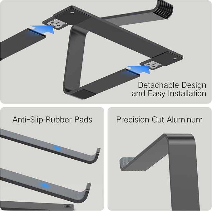 Tonmom Laptop Stand for Desk, Aluminum Laptop Riser Holder, Removable Metal Notebook Stand Ventilated Cooling Computer Riser Compatible with 10-15.6??Laptops