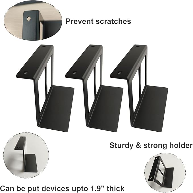PIAOLGYI Under Desk Laptop Holder Mount with Screw,Bracket Devices Upto 1.9" Under Desk Mount for PS4,Cable Box,MacBook,Laptop & More（3 Pcs）