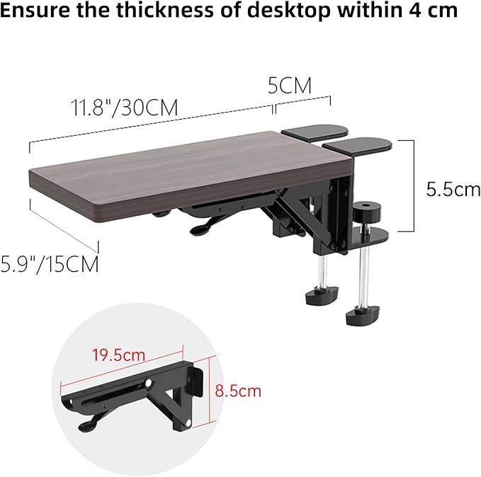 Ergonomics Desk Extender Tray, 11.8x5.9" Punch-Free Clamp on, Foldable Keyboard Drawer Tray, Table Mount Arm Wrist Rest Shelf, Computer Elbow Arm Support
