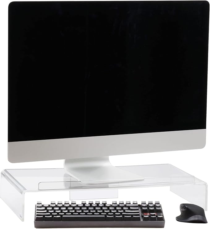 Kantek Acrylic Computer Monitor Stand with Keyboard Storage, Holds up to 50 Pounds, 21.25" x 11.9" x 3.4", Clear