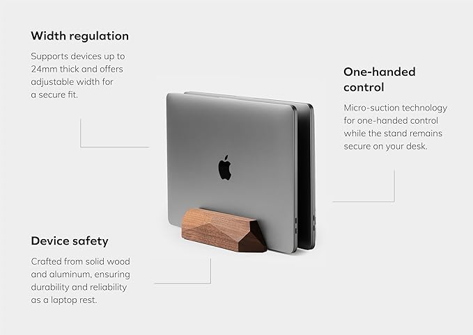 Oakywood Dual Laptop Dock, Vertical Laptop Stand Wood, Laptop Stand for Desk, Desk Organizer, Vertical Laptop Holder, Compatible with All MacBook Pro Air iPad, for 2 Device ??7,1x4,5x1,6?? Walnut