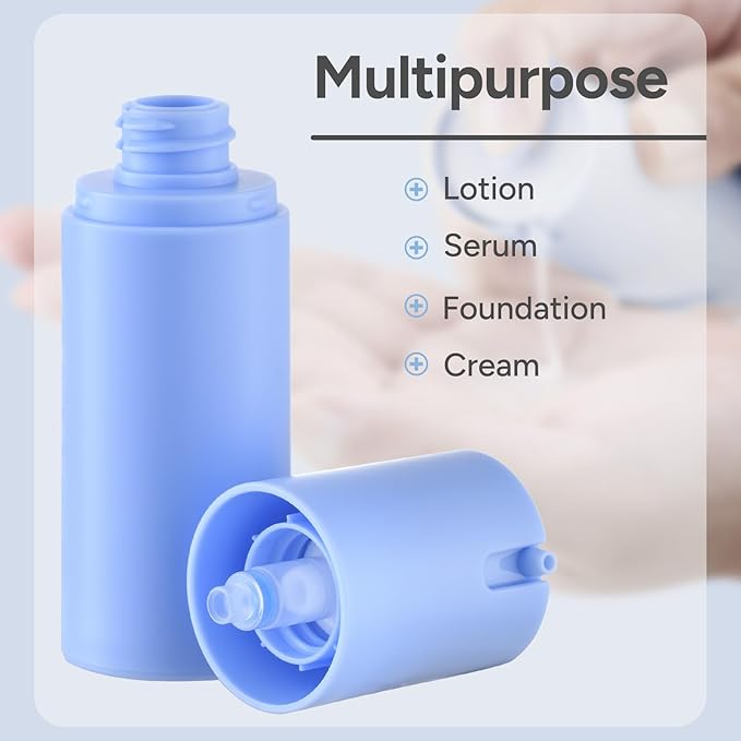 Lulupack 1 oz Airless Pump Bottles, Travel Lotion Container, Skincare Containers for Moisturizer (Plastic, Matte Blue, 3Pcs)