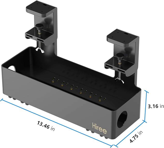 Hiree Under Desk Cable Management Tray with 6 AC Power Outlet and Clamp Mount, No Drill Cord Storage Organizers for Wire Management, Standing Desk, Computer Cord Rack for Office & Home (Black)
