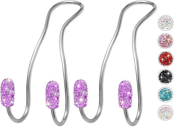 MTGOCHA Car Headrest Hooks Car Purse Hook(2 Pack),Bling Car Bag Hooks, Car Hook for Purses and Bags Cute Metal Car Purse Holder Hook, Bling Car Accessories for Women, Light Purple
