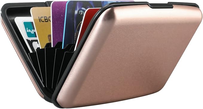ELFISH RFID Blocking Credit Card Protector Aluminum ID Case Hard Shell Business Card Holders Metal Wallet for Men or Women（Champagne Gold